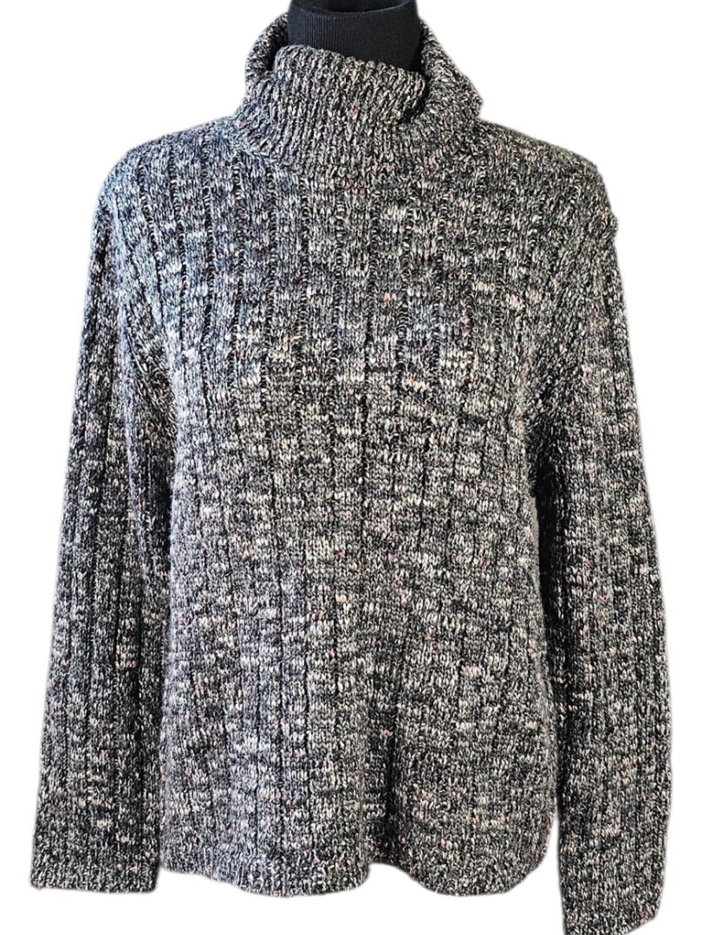 Chico's Size 3 Marled Turtleneck Sweater XL Multicolor Fleck Knit